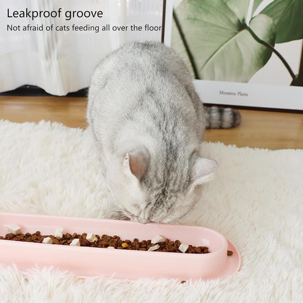 3-Piece Cats Feeding Dish - Long Multiple Cats Dining Bowl with Skidproof Bottom - Food & Water Bowl - Easy to Wash