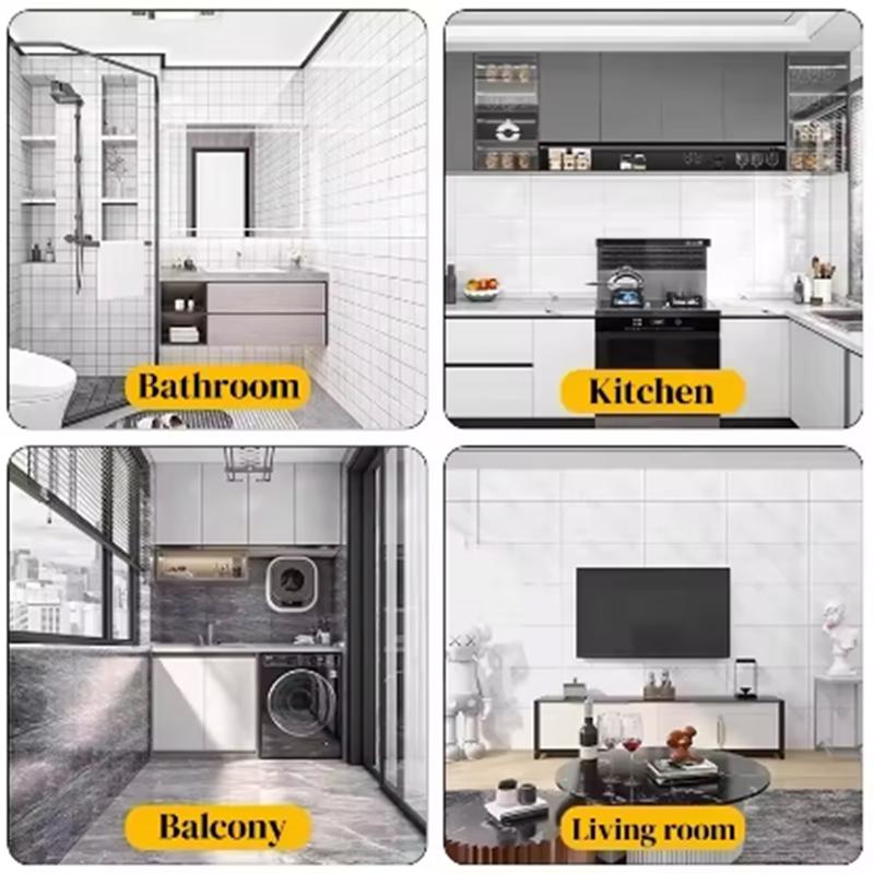 1 Rola Tapet Autocolant Imitație Faianță Spumă Groasă Marmură Decor Dormitor Living Autocolant de Perete Impermeabil Baie