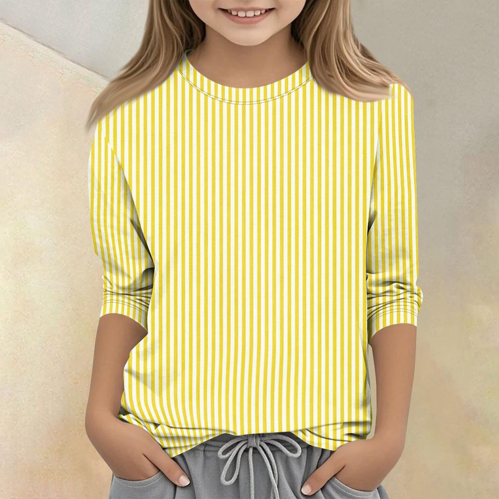 Long Sleeve Crew Neck Striped T Shirt for Kids Soft Breathable Fabric Casual Fit Comfortable Everyday Wear Top