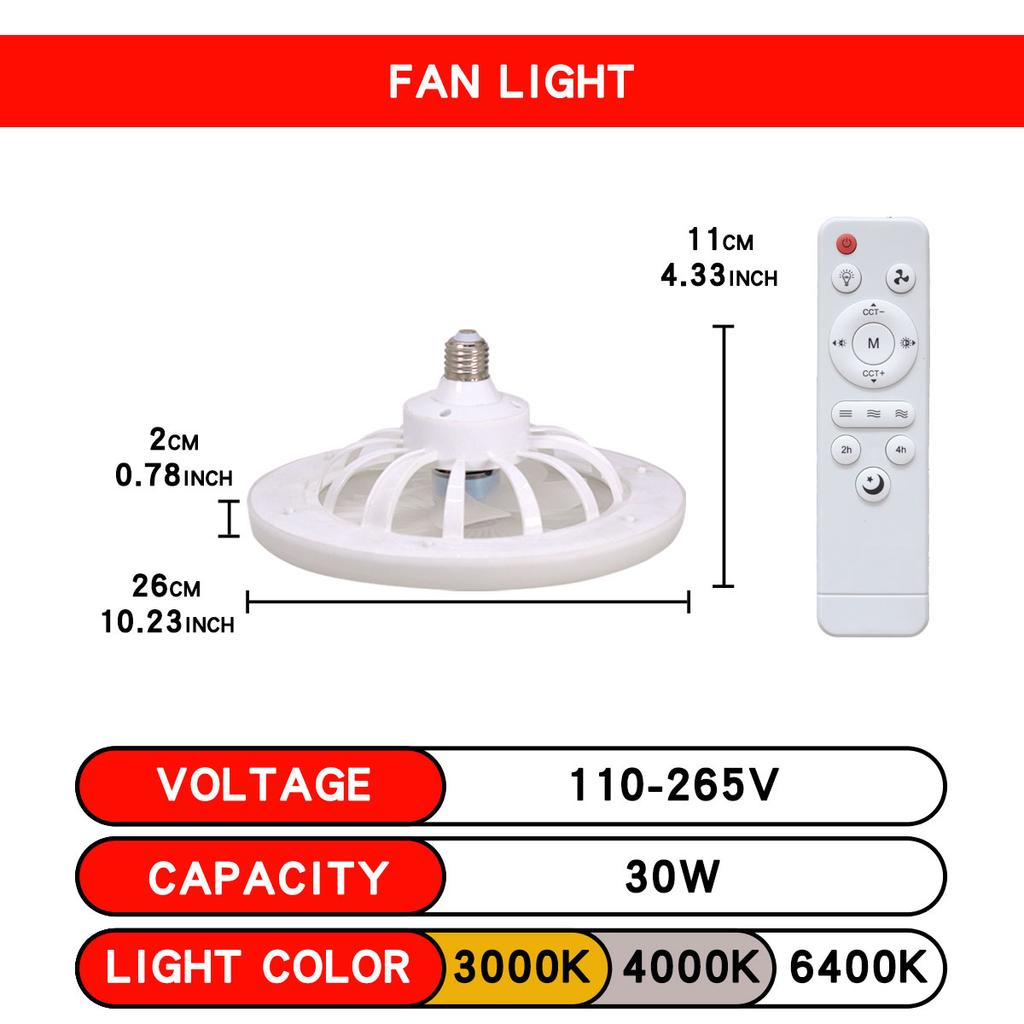 30W Modern Ceiling Fan with LED Light 3 Speed Timing Remote Control E27 Base Indoor Fan Lighting for Home Office