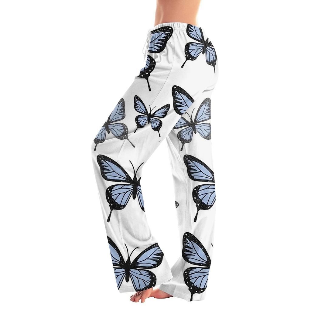 Womens Pajama Pants Sleepwear Casual Drawstring Elastic Waist Pants Comfy Straight Yoga Loose Trousers
