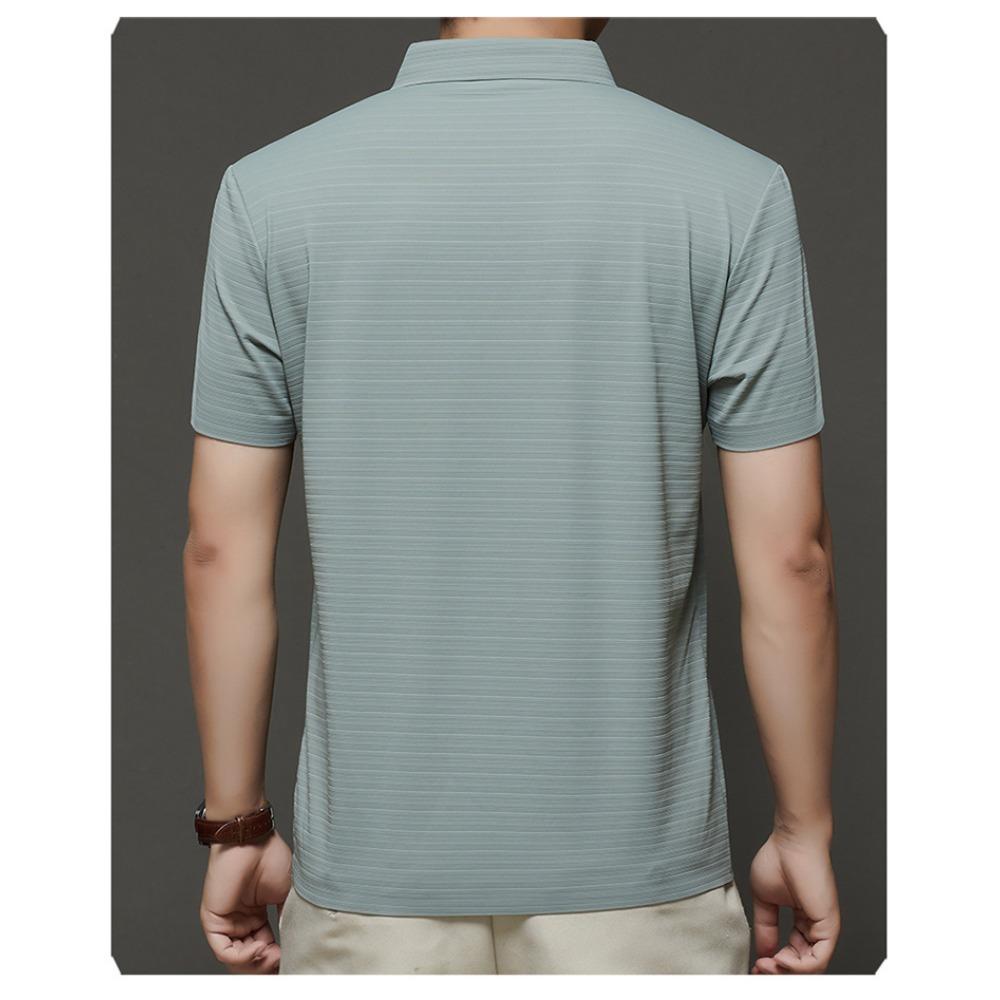 Seamless Stretch Short-Sleeved Polo Shirt for Men – Lightweight, Cooling Ice Silk, Loose-Fit Collared T-Shirt for Middle-Aged Men