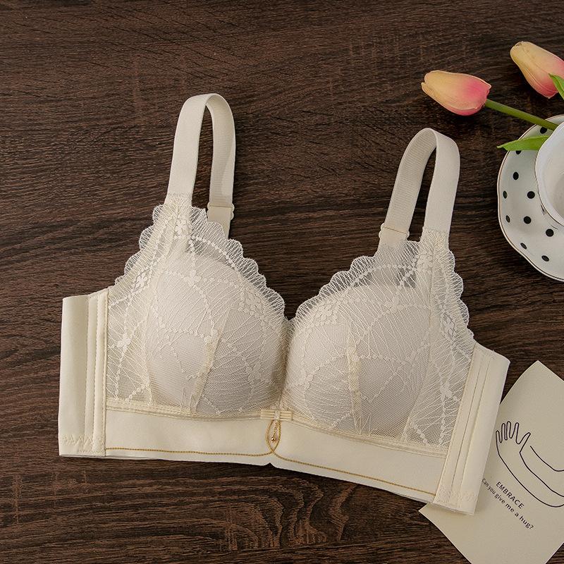 

Small chest extra thick cup Flat chest lace bra gathered on the support of secondary breasts No steel ring No magnetic a cup 34/75AB жемчужина белый