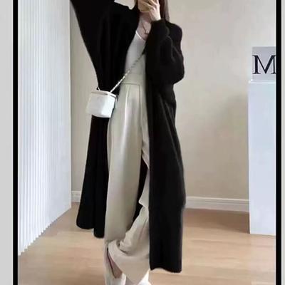 Damski Miękki Dzianinowy Sweter Kardigan Woskowany Długi Okrycie Wierzchnie Luźny Modelujący Sylwetkę Casualowy Styl Imitacja Futra z Norki na Jesień Zimę
