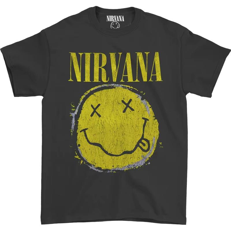 

2026 New Unisexs Short Sleeve Summer Punk Style Pure Color Loose Fit Casual Breathable TShirt Classic Nirvana Band Retro S