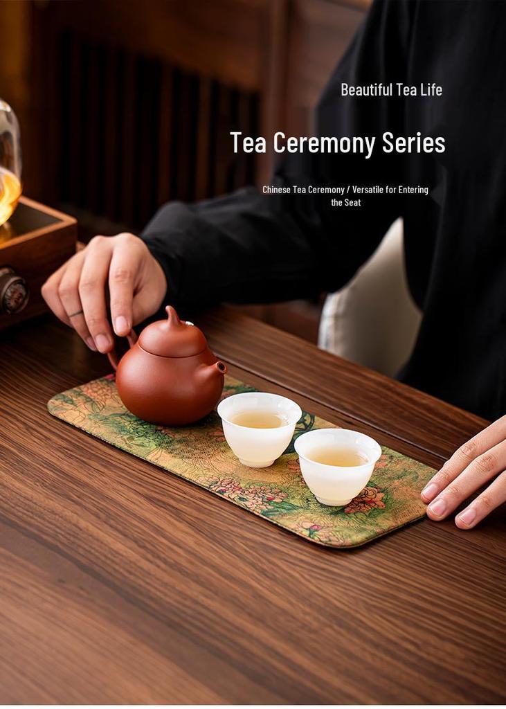 Xiangyunsha Chinese Zen Double-Sided Waterproof Tea Mat - Thickened Tablecloth for Dry Brew
