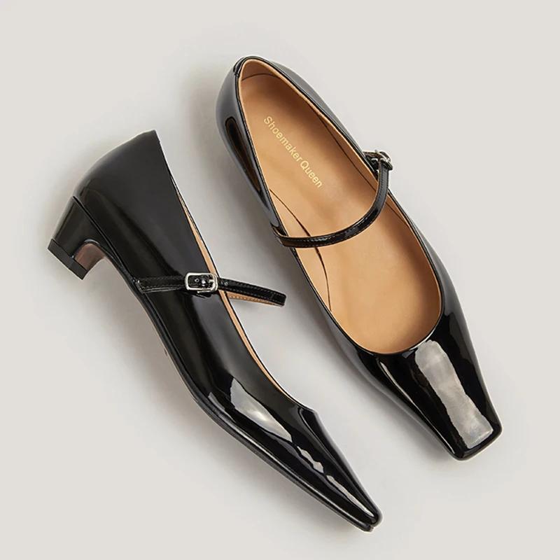 

Fashion Designer Patent Leather Women Mary Jane Shoes Fashion Shallow Low Heel 2025 Spring Autumn Wedding Party Shoes 35 чорний