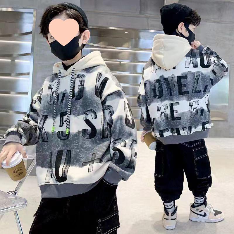 

Boys Trendy Korean Style Hooded Sweatshirt for Autumn 2025 - Fashionable Kids Top for Both Autumn and Spring. 130 - No Hood String