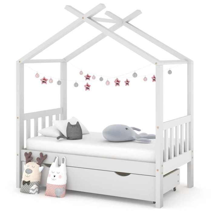 VidaXL Cadre de lit enfant avec tiroir blanc pin massif 70x140 cm, cadre de lit en bois pour enfant, lit, lit pour enfant 322148