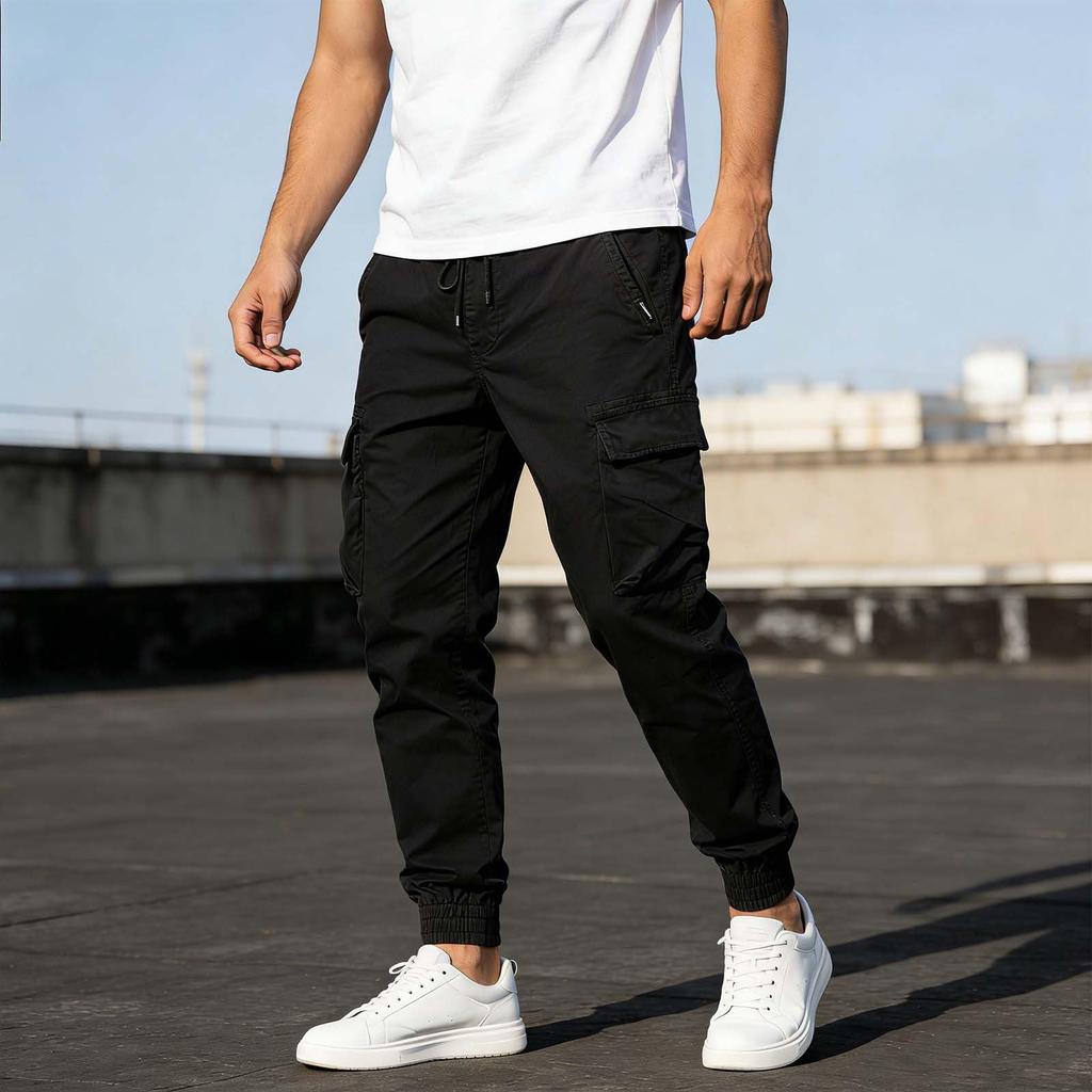 Men Loose Fit Elastic Waist Hiking Work Cargo Joggers For Outdoor Camping Fishing Multi Pocket