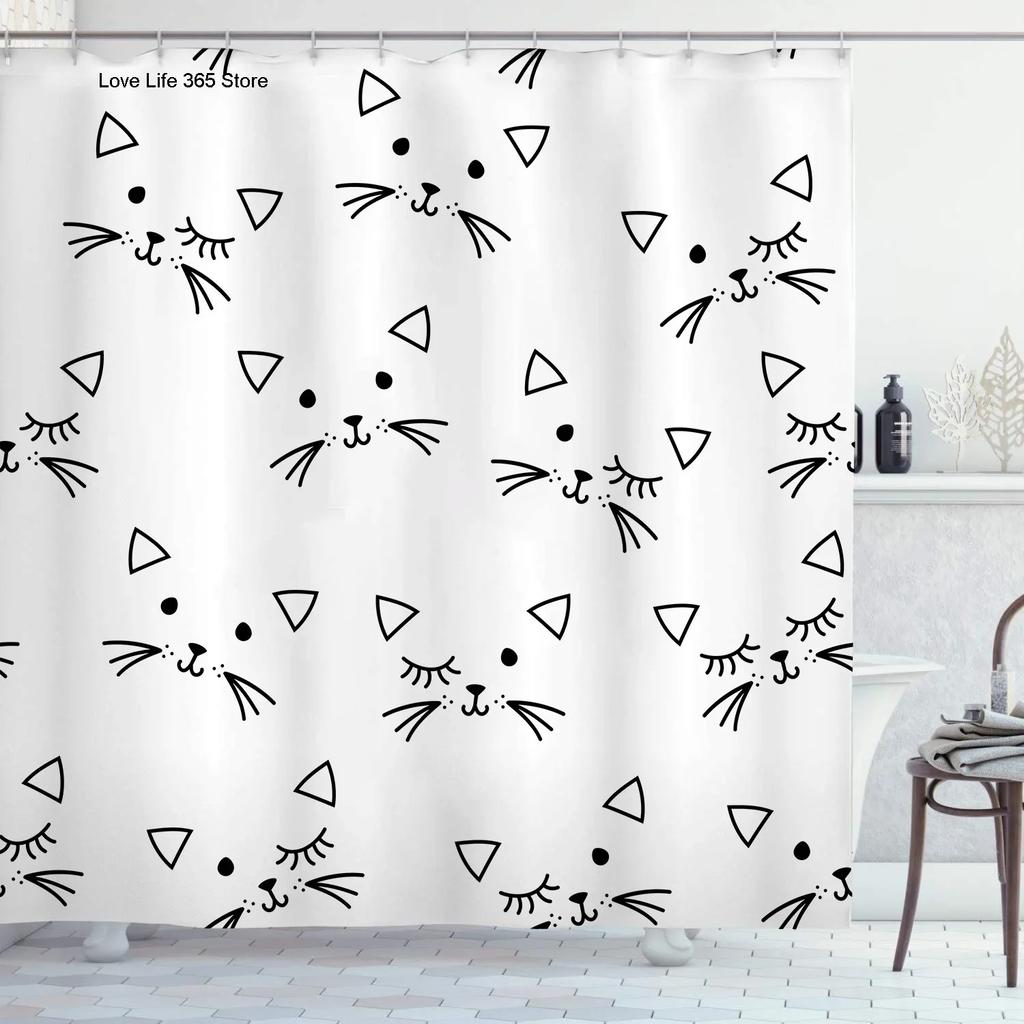 Cute Cat Pattern Shower Curtain - Fun Cartoon Design for Playful Bathroom Décor, Waterproof, Easy Care & Soft Fabric