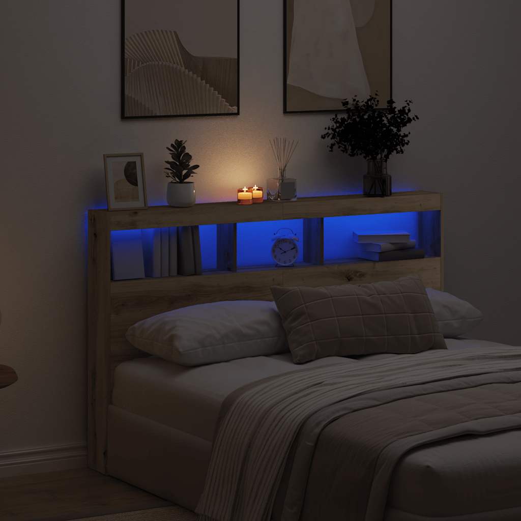 LED Headboard with Shelves Artisan Oak 160 x 17 x 102 cm