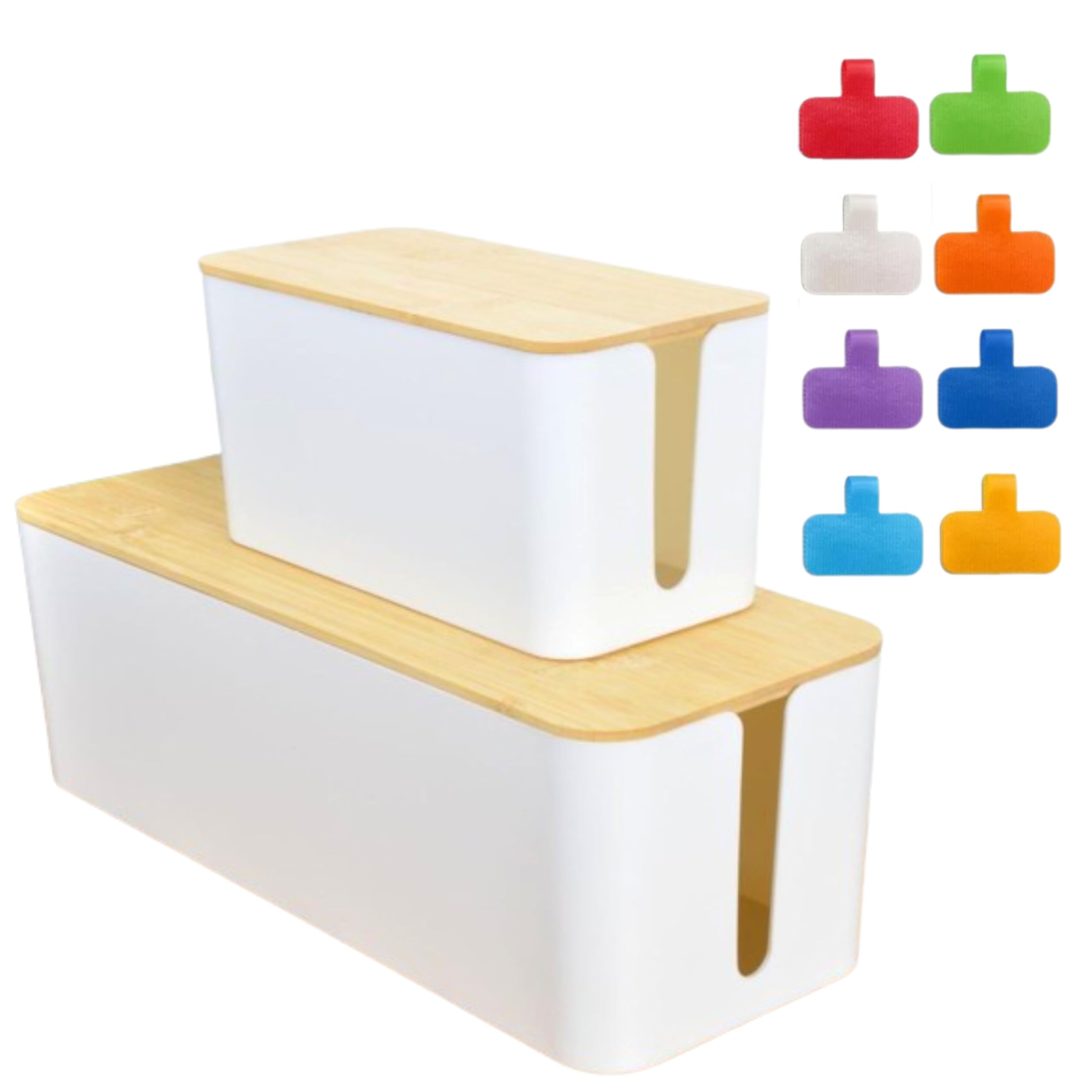 

East Leaf Slim Cable Box, Power Strip, Outlet Storage Box, Wiring Concealer (Set of 2, S and M, with Tag)