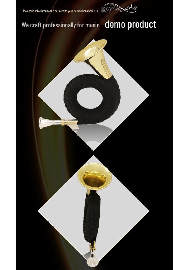 Brass B-flat French Horn Set: Gold Mini Horn with Stand