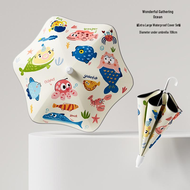 Großer Kinder-Doppelpersonen-Regenschirm für die Schule, wasserdicht, mit langem Griff