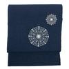 [KYOETSU] [Kyoetsu] Linen Obi (Sash), 8-inch Width, Nagoya Obi, Embroidered, Made In Japan, Women's (Floral Pattern X Navy)