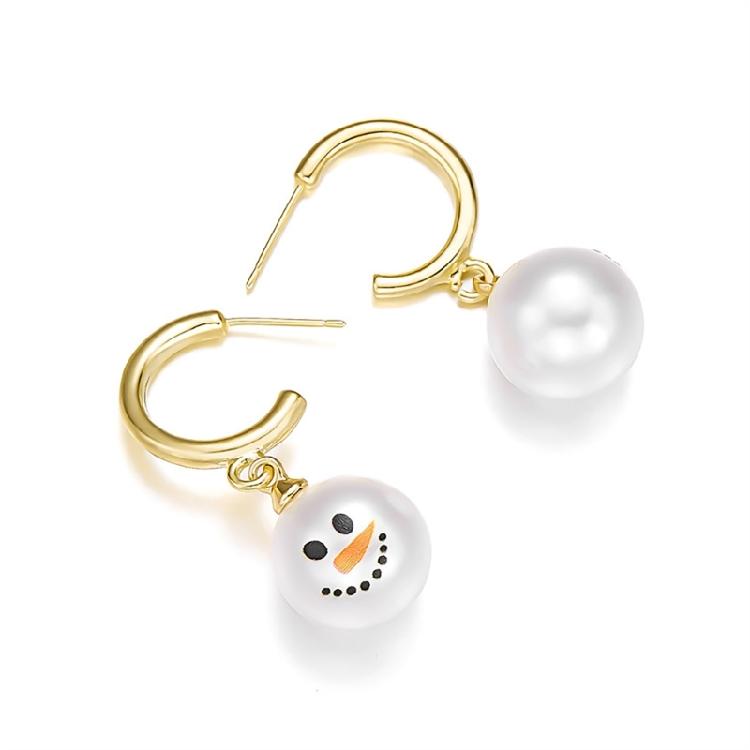 Fashionable Christmas Snowman Hoops Earrings With Crystals Details for Trendy Ladies New Year Fashion Special Gifts
