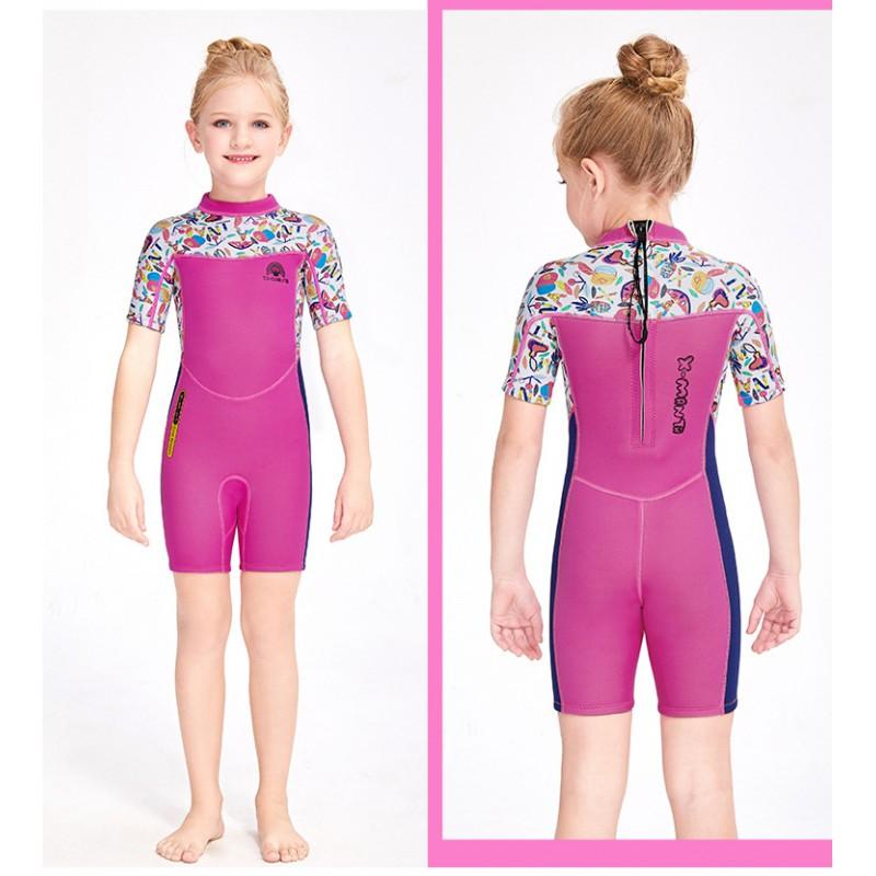 Kids 2.5mm Wetsuit Snorkeling Swimming Girls Full-Body Thermal Dive Suit Chloroprene Nylon Pink Blue