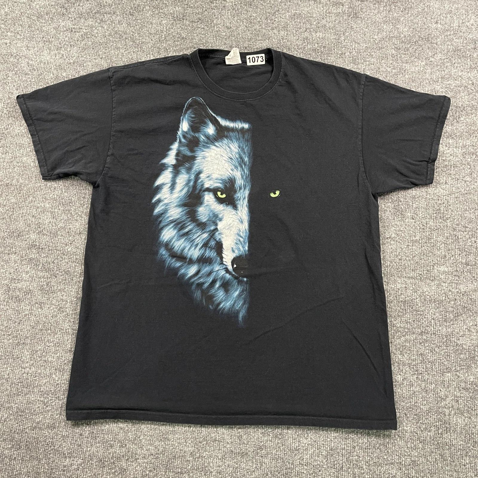 

Vintage 90s Mystical Two Faced Light & Dark Wolf Art Shirt XL 23x28 Black 4XL