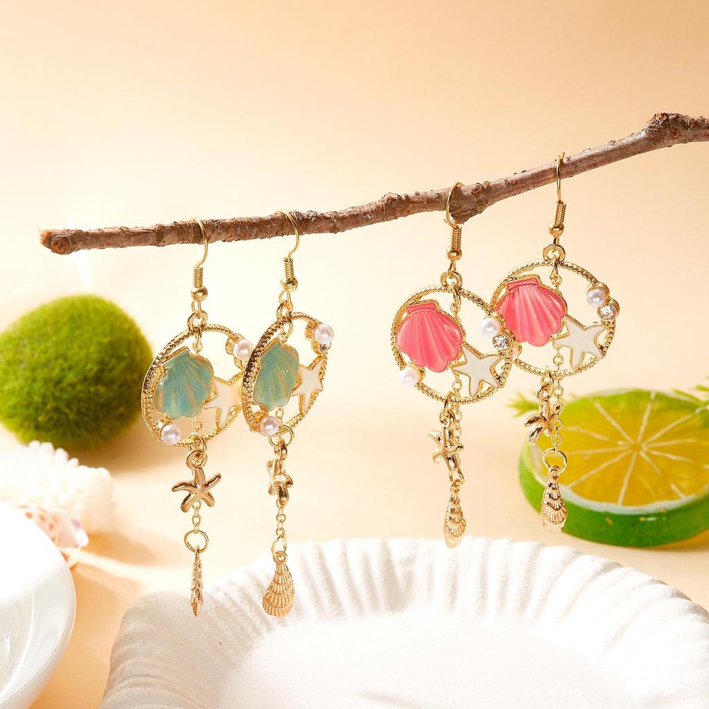 Bohemian Retro Starfish Crushed Stone Pendant Earrings