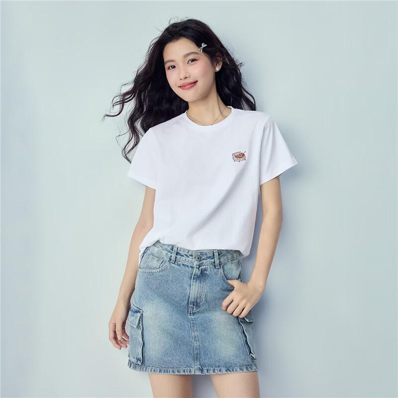 Giordano Women's Embroidered Cat Cotton T-shirt