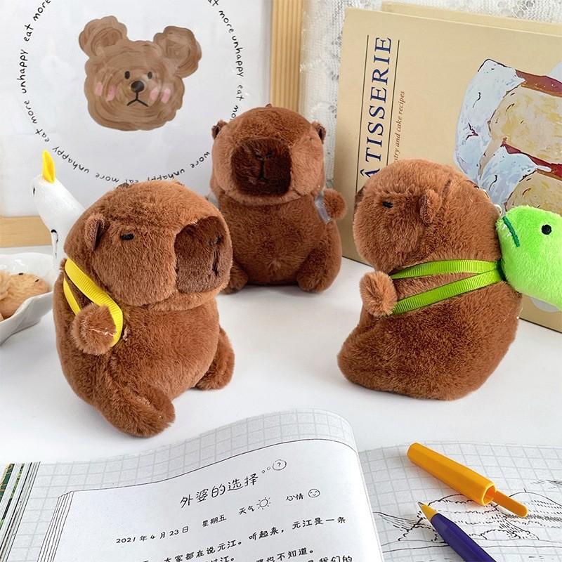 Green Guitar Capybara Plush Toy Short Fur Musical Student Backpack Keychain Cute Collectible Gift