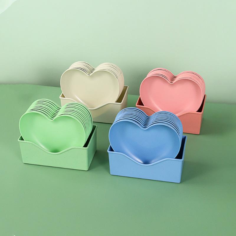 10pcs/set Heart Shaped Home Spit Bone Plate Dinner Plate Creative Snack  Fruit Plate