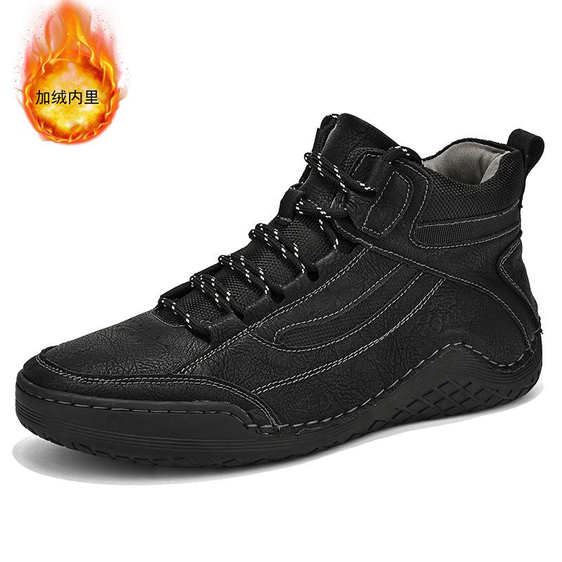 2025 New Large Size Men's Shoes Hand-sewn Medium and High Top Casual Shoes Leather Flat Bottom Outdoor Tooling Boots