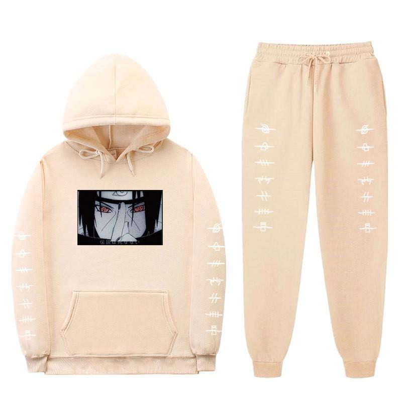 Unisex Naruto Uchiha Itachi Hooded Sweatshirt Set Warm Fleece Lined Casual Long Sleeve Tracksuit Teens