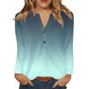 Camiseta Feminina Estampada Botão Manga Longa Diário Fim de Semana Moda Básica Decote V Regular Top