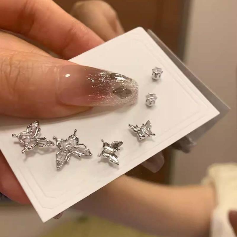 6Pcs/Set Vintage Aesthetic Crystal Butterfly Stud Earrings for Women Men Delicate Zircon Small Earrings Y2K Jewelry Accessories