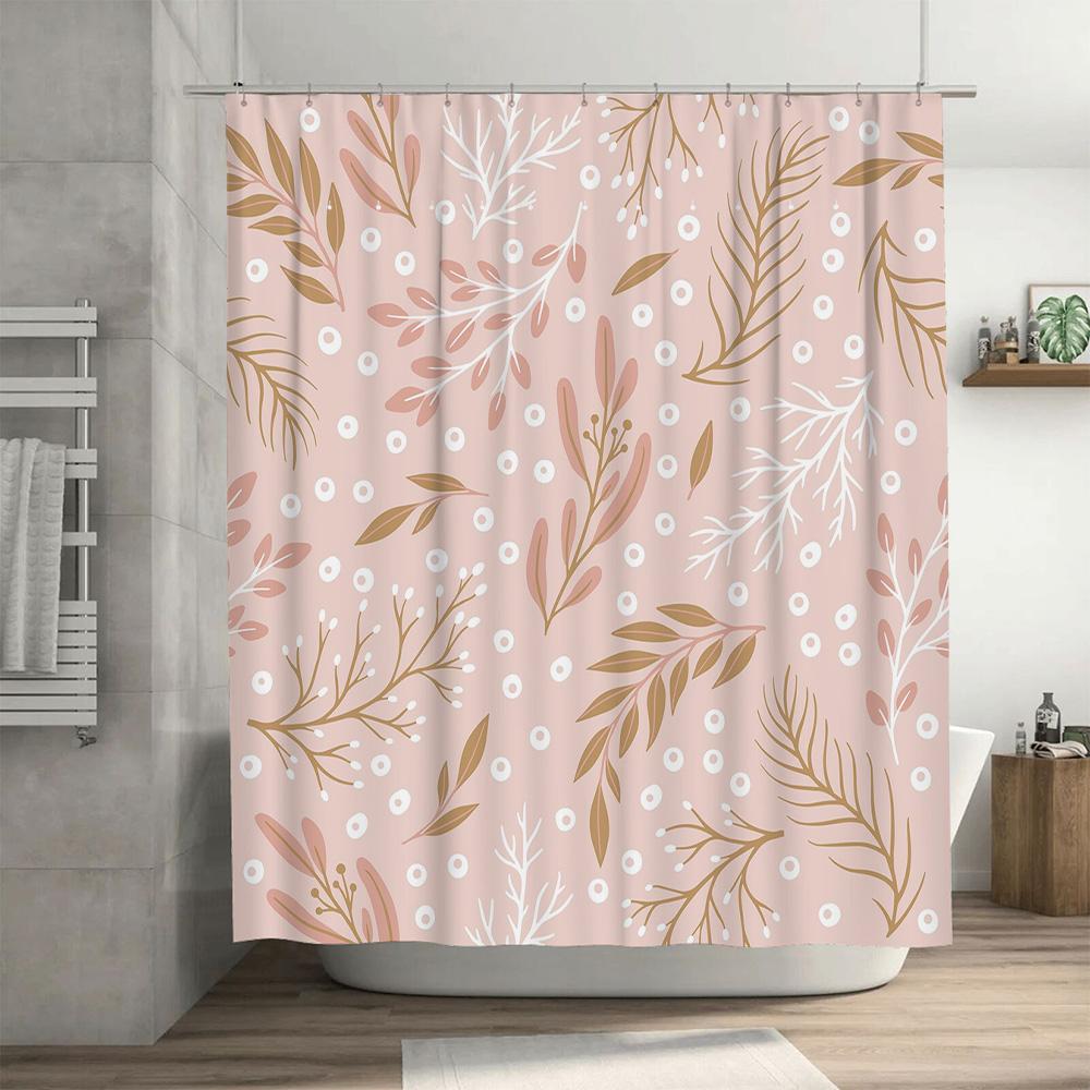 Modern White Floral Shower Curtain Waterproof Bathroom Decor Pink Gold Green Leaves Print Bathtub Coverings Home Decoration Idea