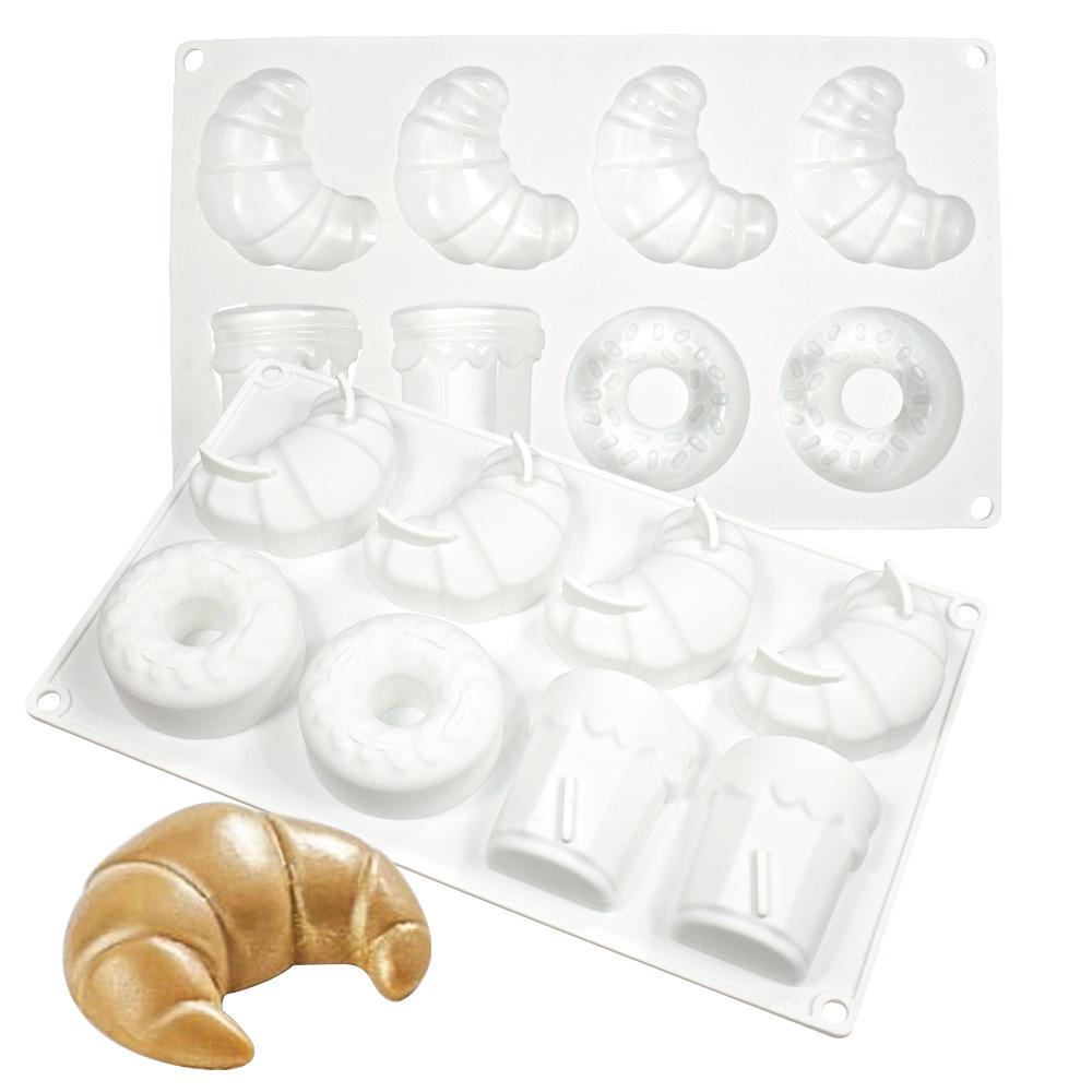 New 8Holes Cow Horn Bun Donut Cake Silicone Mold French Mousse Pastry Chocolate Molds DIY Home Baking Mould Bakeware Tools