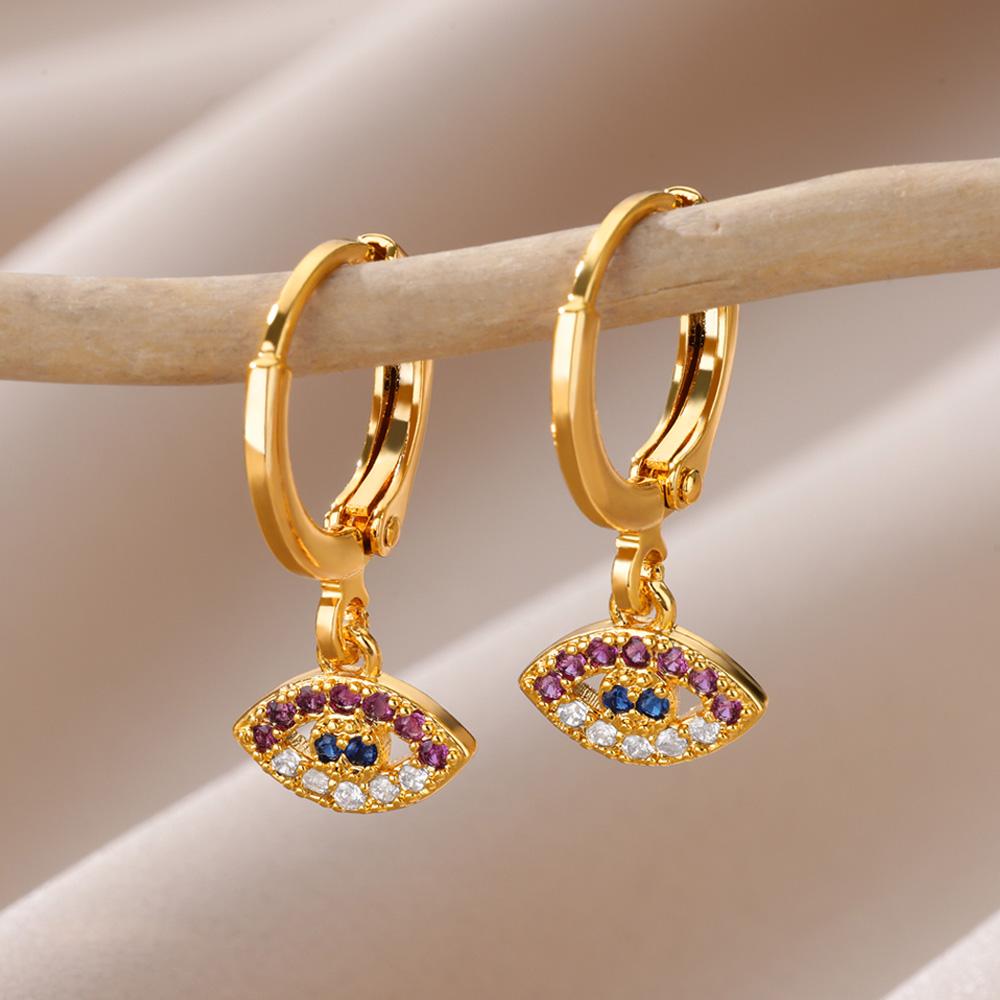 Luxus Zirkon Böser Blick Creolen für Damen Rostfreier Stahl Türkisches Teufelsauge Ohrhänger Ästhetischer Schmuck Geschenk aretes
