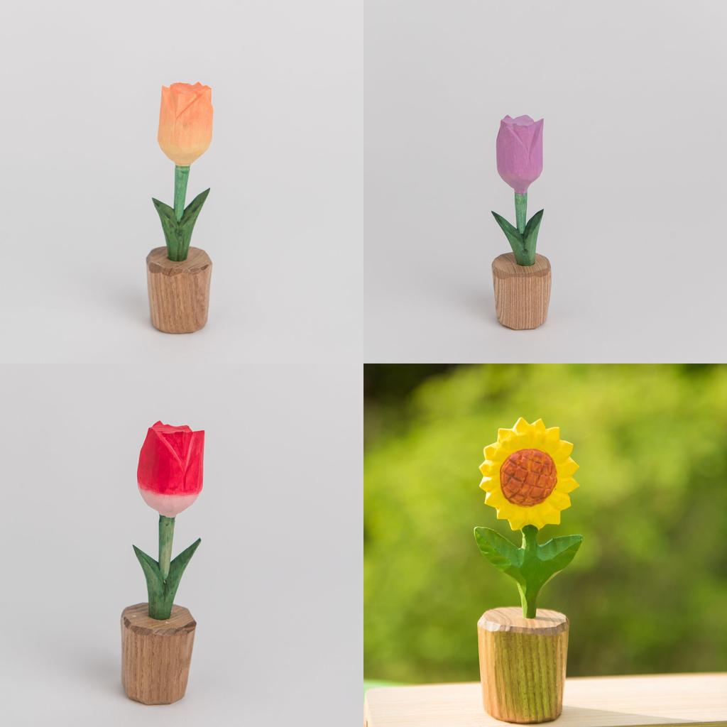 Wooden Sunflower Decor Figurine With Handcrafted Flower Carving For Gift Giving And Home Decor