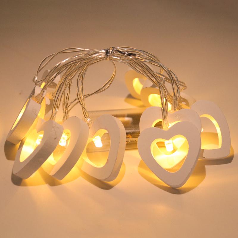 10pcs Valentine's Day Wooden Heart String Lights Fairy Light Hanging Lamp Valentines Wedding Birthday Party Room Decoration