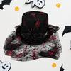 Wide Border Witch Hat Flower Decorative Hat Skull Pattern Hat Vintages Look Hat for Dress Up Event