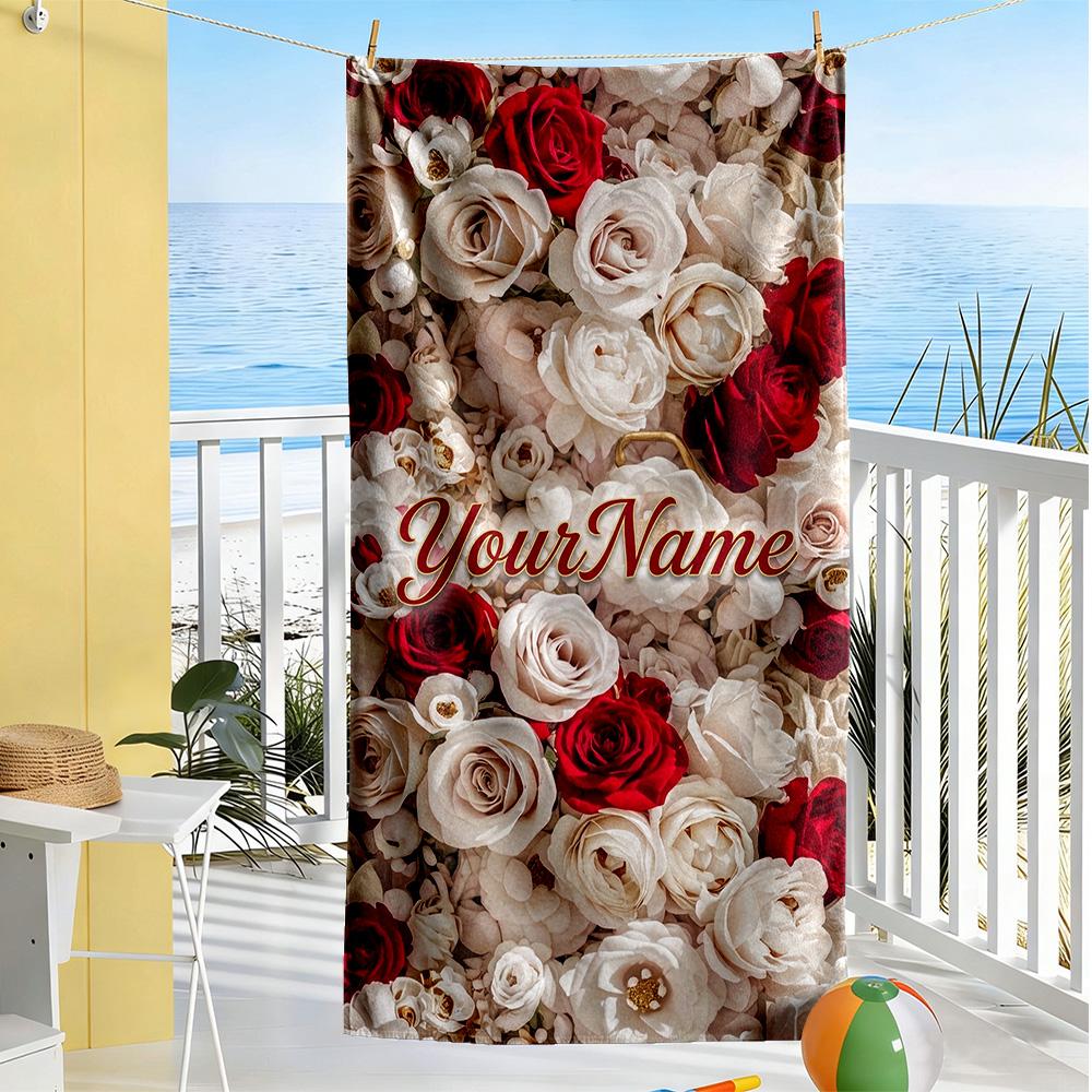 Rose Customize Your Name Beach Towel Quick-Dry Soft Microfiber For Beach Bathroom Outdoor Swimming Pool Camping Picnic Yoga Diving Vacation Accessorie