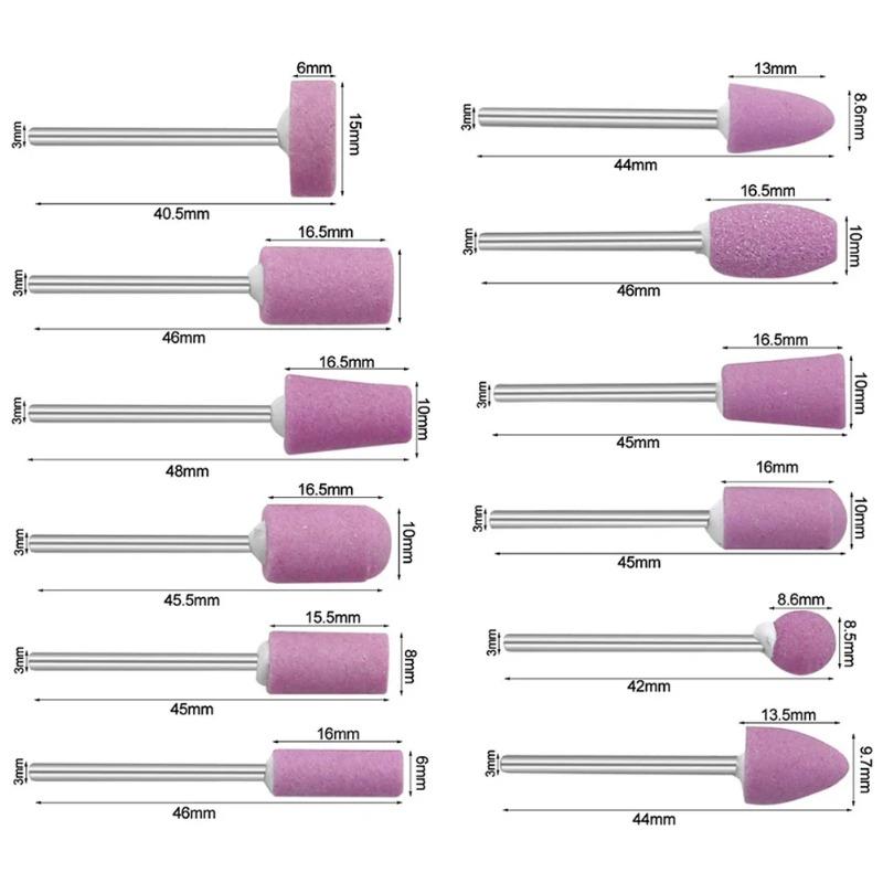 12-Pack Abrasive Mounted Stones - 2.35mm Shank Grinding Points for Dremel Tools, Polishing & Nail Art Accessories
