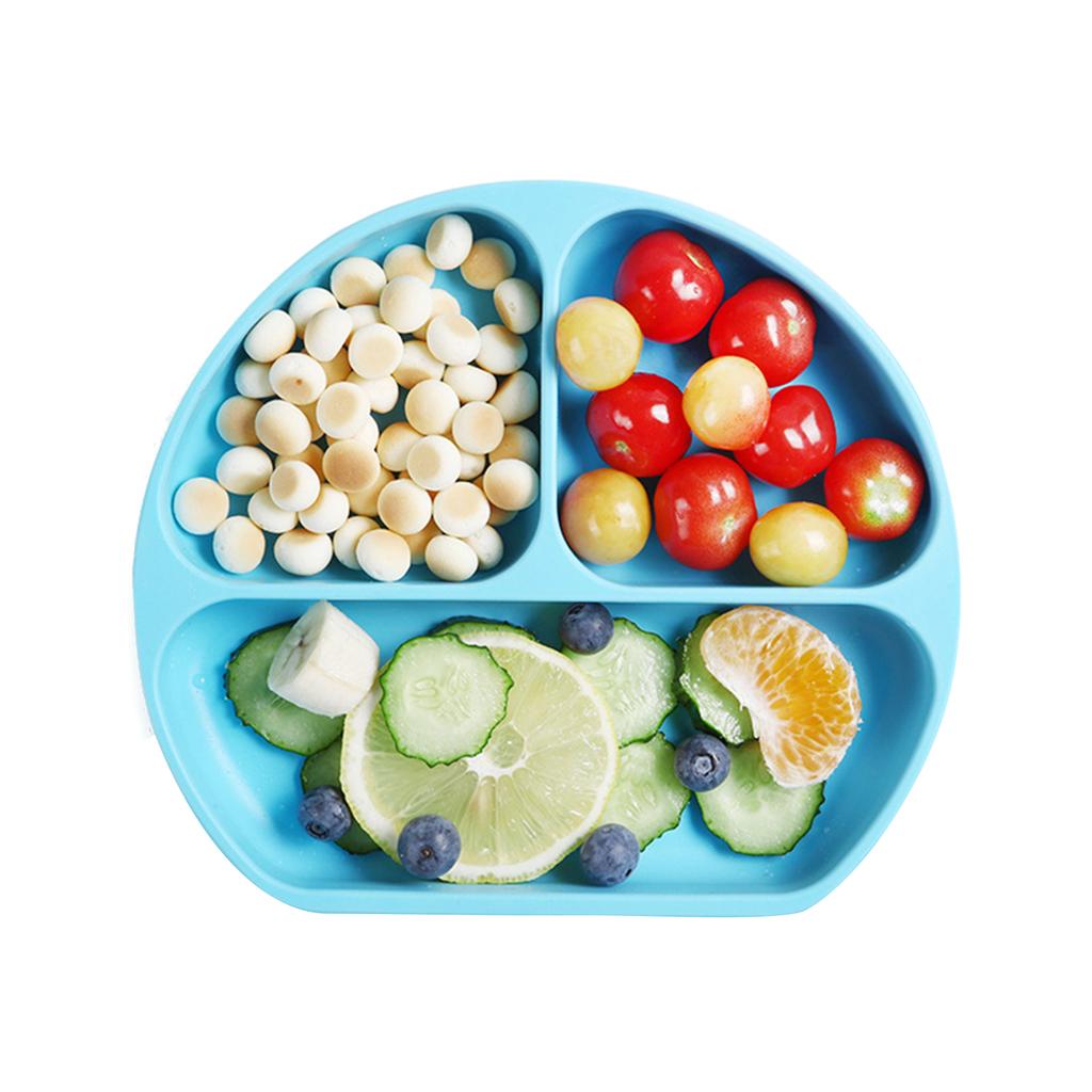 Silikon Babytallrikar Okrossbara Delade Sugkoppstallrik för Ris Frukt Snacks Barnstol Läger