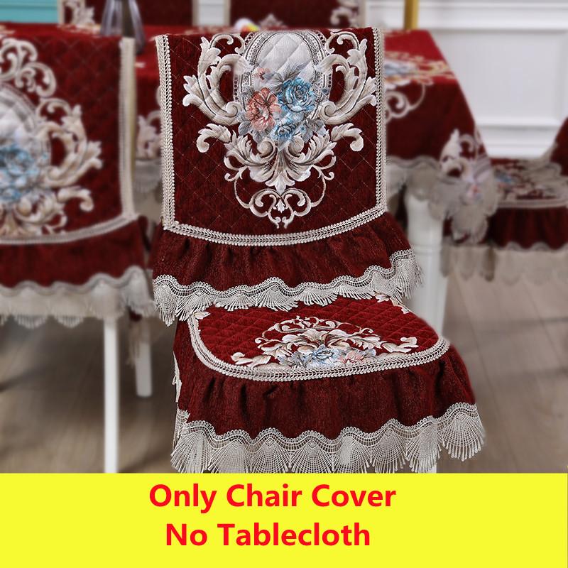 Capa de almofada para cadeira de luxo europeia leve, toalha de mesa, almofada para cadeira de jantar, capa de mesa para casa, capa de cadeira de elastano, jacquard, vermelho, 1 peça