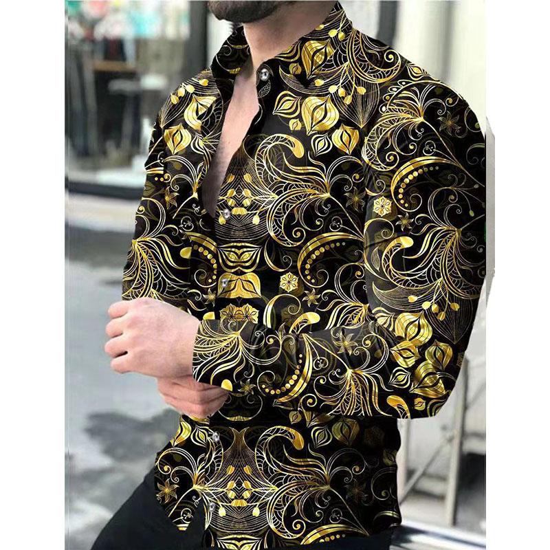 2026 Europa e Estados Unidos Nova Primavera Camisa Masculina de Manga Longa Camisa Plus Size Gradiente Slim Estampa Geométrica Camisa Casual