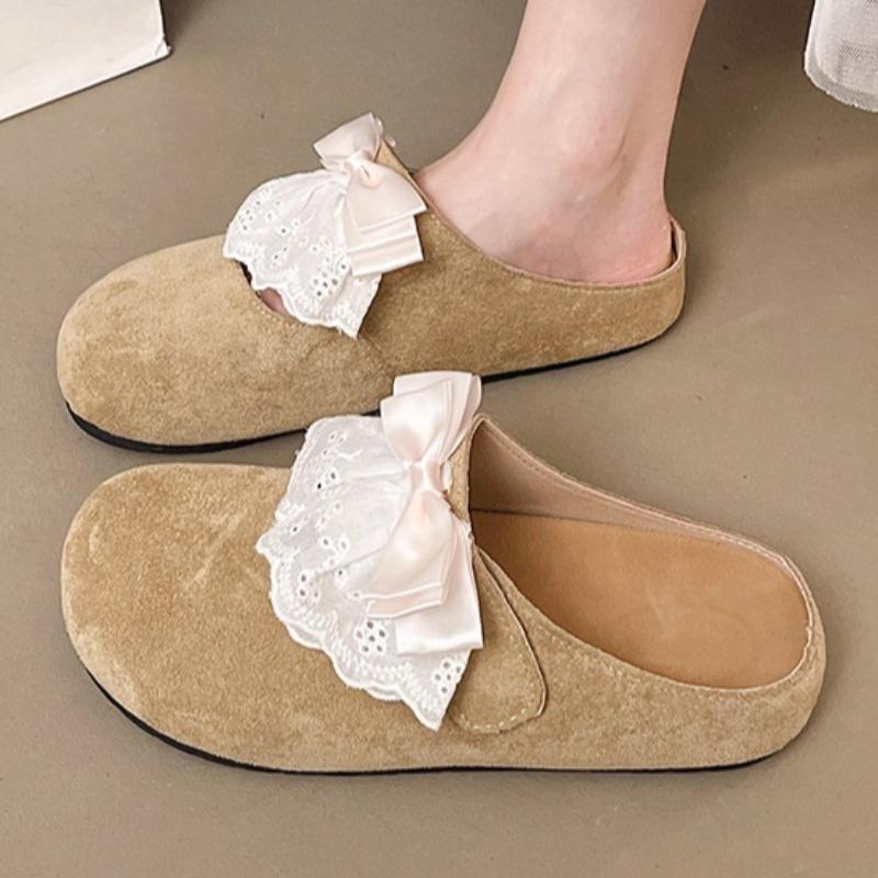 

Модные кружевные туфли-балетки с бантом, женские мюли, обувь 2025, осень, элегантные замшевые тапочки, модные новые слингбэки, повседневная обувь, комфортные zapatillas mujer 39