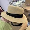 French flat top sunscreen straw hat women's summer seaside vacation sun hat Internet celebrity straw woven wide brim small fresh top hat