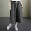 ZANZEA Women Casual Elastic Waist Loose Stripe Splice Capri Pants