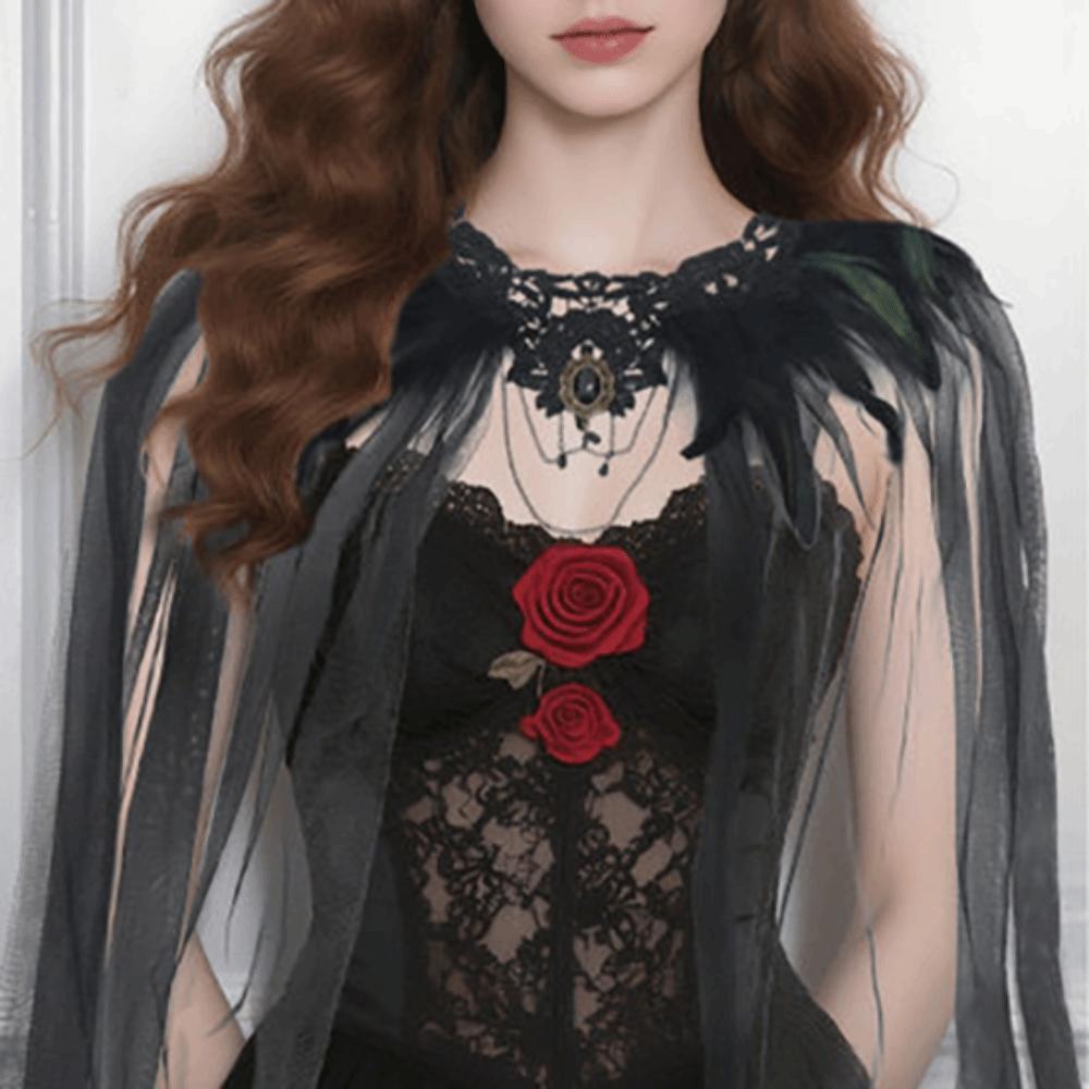 Feather Halloween Cloak Crystal Tulle Cape Casual Witch Shawl  Kids