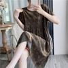 Cotton and silk nightgown women's summer thin short-sleeved cartoon printed pajamas can be worn outside long large size loose knee pajamas
