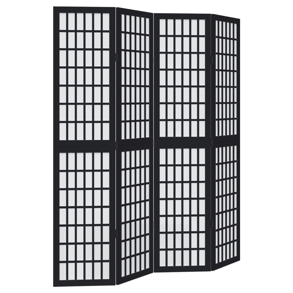 4 Piece Black Folding Screen Solid Paulownia Wood