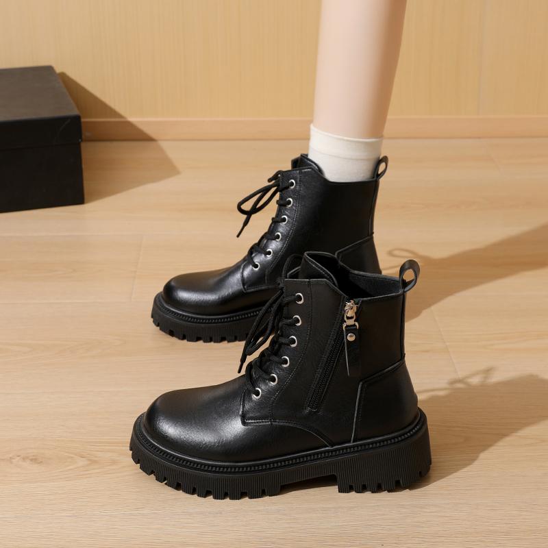 Women’s Winter Boots Casual Brown Short Motorcycle Boots Street Style Black Warm Ankle Boots with Fur Plus Size