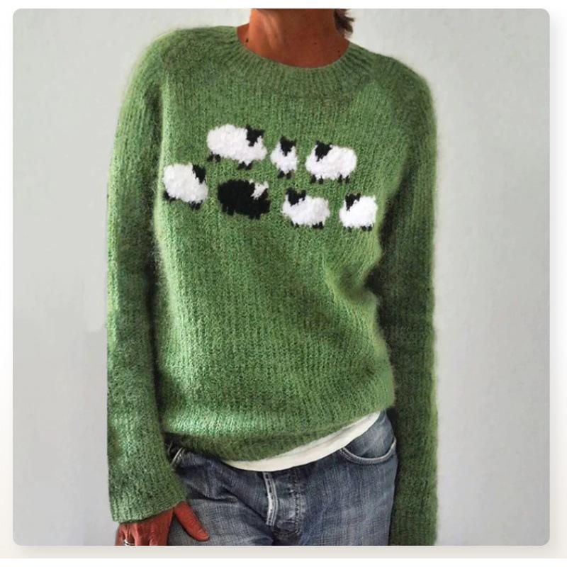 Neuer Damenpullover Wish Hot Sale Rundhalsausschnitt Colorblock Lockerer Mode-Pullover Strickware